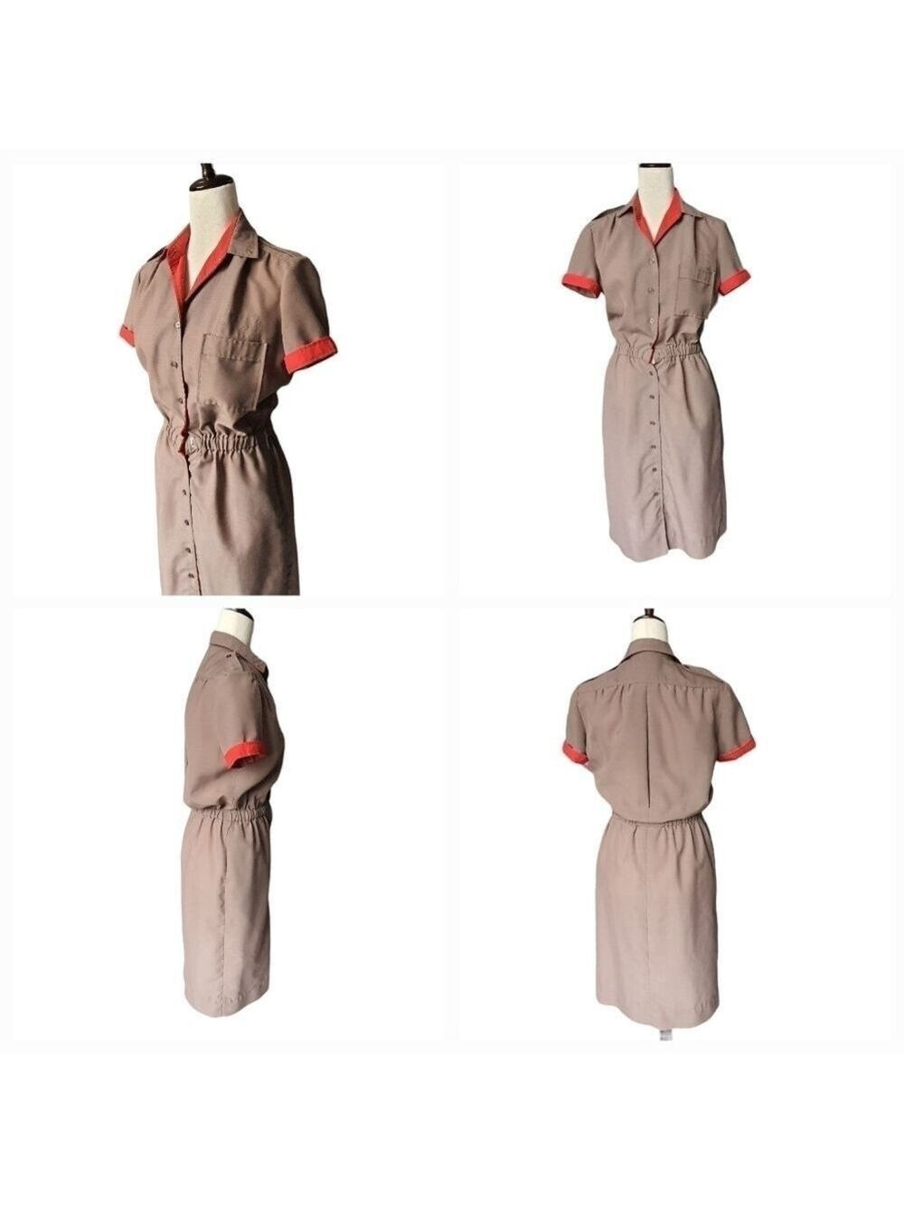 Vintage Button Down Shirt Dress Girl Scout Brownie Uniform Style Stretch Waist - Picture 4 of 16